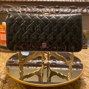 Fendi Black Quilted patent leather Wallet. Silver Accents. Excellent condition